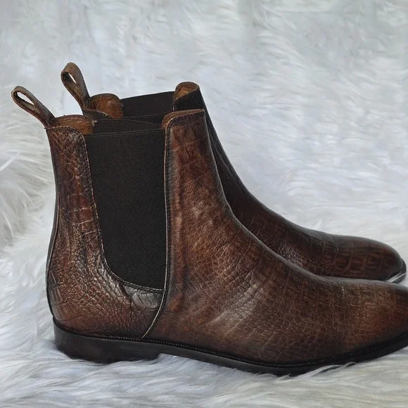 Crocodile Pattern Men's Leather Boots - Picture 2 of 16